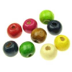 Wooden round bead for decoration 9x10 mm hole 3.5 mm mixed colors - 50 grams ~ 150 pieces