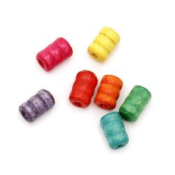 Wooden cylinder bead for decoration with 3 edges 10x6 mm hole 3 mm mix - 20 grams ~ 50 pieces
