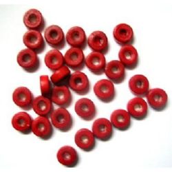 Wooden Beads for Crafts, Washer, Red, 8x3.5 mm, Hole: 3 mm, 50 grams ~ 570 pieces
