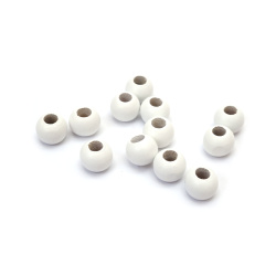 Wooden Bead Round 14x11 mm Hole 6 mm Painted White - 50 grams ~83 pcs