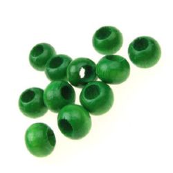 Wood beads, Round, green, 7x9mm, hole 4mm, 50 grams