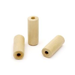 Wooden bead, cylinder, 40x13 mm, hole 6 mm, wood color - 5 pieces