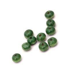 Wooden bead, ball, 5x6 mm, hole 2 mm, green - 50 grams ~ 700 pieces