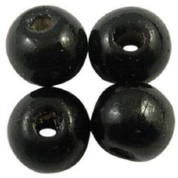 Мънисто дърво топче 7x8 мм дупка 2~3 мм черно -50 грама ~300 броя