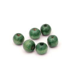 Wooden round bead for decoration 9x10 mm hole 3.5 mm green - 50 grams ~ 150 pieces