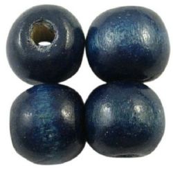 Wooden round bead for decoration  9x10 mm hole 3 mm blue dark -50 grams ~ 150 pieces