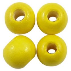 Wood beads, Round, yellow, 11x12mm, 4mm hole, 50 grams