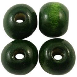 Wood beads, Round, dark green, 11x12mm, 5 mm hole, 50 grams