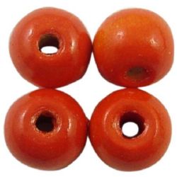 Ξύλινη χάντρα στρογγυλή 11x12 mm τρύπα 4 mm πορτοκαλί σκούρο -50 γραμμάρια ~ 95 τεμάχια