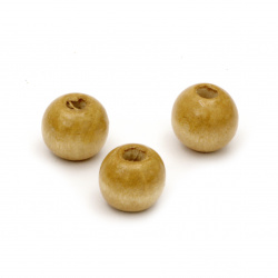 Wood beads, Round, light brown, 13x14mm, 4mm hole, 50 grams