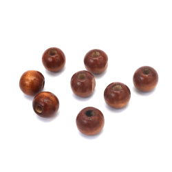 Wooden round bead for decoration 14-15x16 mm hole 4 mm light brown - 50 grams ~ 38 pieces