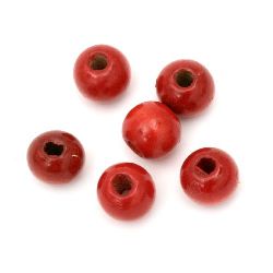 Wooden round bead for decoration 11x12 mm hole 4 mm red - 50 grams ~ 95 pieces