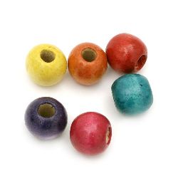 Wooden round bead for decoration 17.5x19.5 mm hole 7 mm mixed colors - 10 pieces