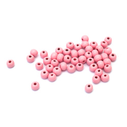 Wooden Ball Bead 7x8 mm, Hole: 3 mm, Color: Pink ~ 200 pieces ~ 40 grams