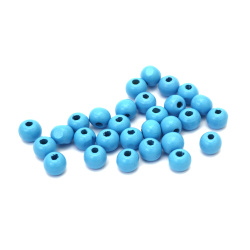 Wooden Ball Bead 7x8 mm, Hole: 3 mm, Color: Blue ~ 200 pieces ~ 40 grams