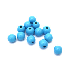 Wooden Ball Bead 11x12 mm, Hole: 3.5 mm, Color: Blue ~ 65 pieces ~ 40 grams