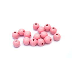 Wooden Ball Bead 14x15 mm, Hole: 4.5 mm, Color: Pink ~ 35 pieces ~ 40 grams