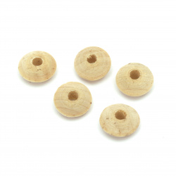 Wooden washer  bead for decoration14x8 mm hole 4 mm wood color -10 pieces