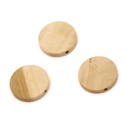 Natural Unfinished Flat Round Wooden Bead for DIY Jewelry and Crafts 25x5 mm, hole 2 mm - 10 pieces