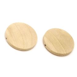 Natural Unfinished Flat Round Wooden Bead for DIY Jewelry and Crafts 35x6 mm, hole 2.5 mm - 5 pieces