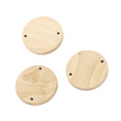 Natural Unfinished Flat Round Wooden Bead for DIY Jewelry and Crafts 35x5 mm, two holes 3 mm - 10 pieces