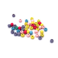 Wooden Ball Bead 7x8 mm, Hole: 3 mm, MIX ~ 200 pieces ~ 40 grams