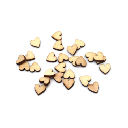 Wooden Heart Shape 9.5x9.5x2 mm, Without Hole ~ 30 pieces