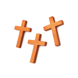 Wooden Cross Pendants 45x30x5 mm – 2 mm Hole, Orange Color – Pack of 5