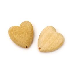 Natural Unfinished Wooden Bead, Heart, for DIY Jewelry and Crafts 22x20x9 mm, hole 1.5 mm - 2 pieces