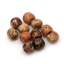 Wooden ball bead for decoration and Jewelry 12x11 mm hole 5 mm painted MIX -20 grams ~ 40 pieces