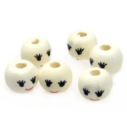 Wooden ball bead with smile 10 mm hole 3 mm color wood - 50 pieces