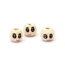 Natural Unfinished Wooden Round Face Beads, Doll Heads, Smile 10 mm hole 3 mm - 50 pieces