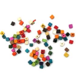 Wood Beads, Cube, Mixed Colors, 5mm, 20 grams