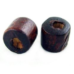 Wooden Bead cylinder 5x4 mm hole 2 mm brown -50 grams