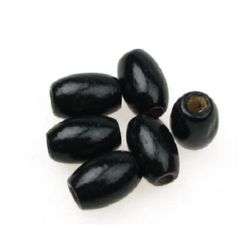 Lemn margele oval 15x10 mm gaură 3,5 mm negru -50 grame ~ 120 bucăți