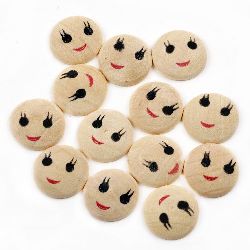 Natural Unfinished Wooden Face, Flat, Round, Smile18x5 mm - 50 pieces