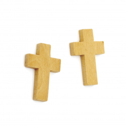Wooden cross bead 33x21.5x5 mm hole 2 mm color light brown -10 pieces