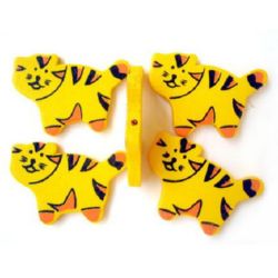 Natural Wooden Beads, Tiger, Dyed, Yellow 30x42x4 mm - 20 grams 10 pieces