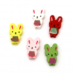 Natural Wooden Beads, Bunny, Dyed, Assorted colors 30x17 mm - 5 pieces
