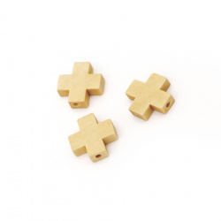 Wooden Bead cross 15x15x5mm hole 2mm - 10 pieces