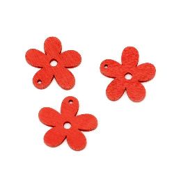 Wooden pendant flower 30x3 mm red - 10 pieces