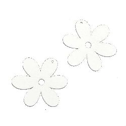 Wooden pendant flower 40x2 mm white - 10 pieces