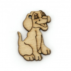 Wooden pendant in the shape of a dog 30x19x2 mm hole 2 mm natural wood color - 10 pieces