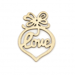 Lemn pandantiv LOVE 26x50x2 mm gaură 2 mm -5 bucăți