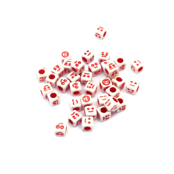 Two-color Cube Bead with Emoticons / 6x6 mm, Hole: 3 mm / Red - 50 grams ~ 305 pieces