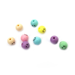 Plastic Round Smiley Face Beads, Assorted Smile Beads, Mix of Colors, 12 mm, Hole: 4 mm, 50 grams ~ 70 pieces