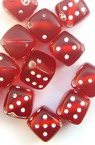 Dice bead 9 mm hole 1.5 mm red with white - 20 grams ~38 pieces