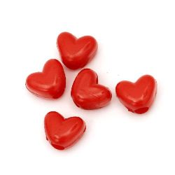 Acrylic heart solid beads for jewelry making 12x10x8.5 mm hole 3.5 mm red - 50 grams