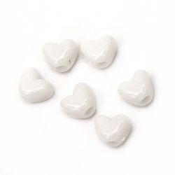 Margele solide din inima acrilica pentru realizarea bijuteriilor 12x10x8,5 mm gaura 3,5 mm alb - 50 grame