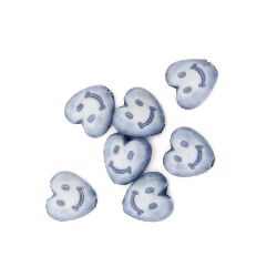 Heart bead Faded Color  with Smile 7x7x4 mm hole 1.5 mm color blue - 50 grams ~450 pieces